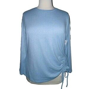 NWT INTERNATIONAL CONCEPTS Womens 2X Holiday Shimmer Ruching Long Slv Top Blue
